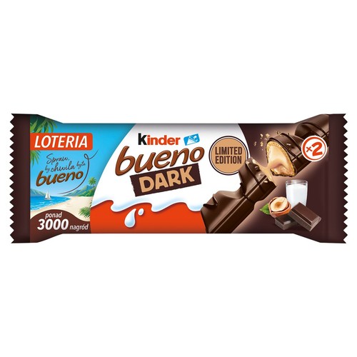Bueno Dark Wafel pokryty ciemną czekoladą z nadzieniem mlecznym i orzechowym  Kinder 43 g