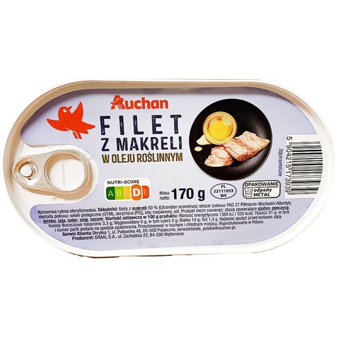 Filety z makreli w oleju rzepakowym Auchan 170 g