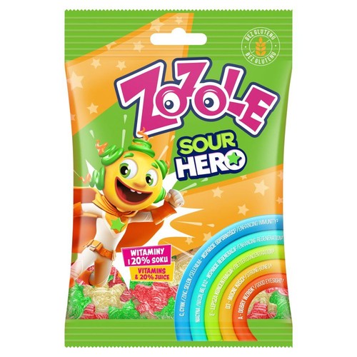 Żelki kwaśne Sour Hero z witaminami bez glutenu Zozole 75 g