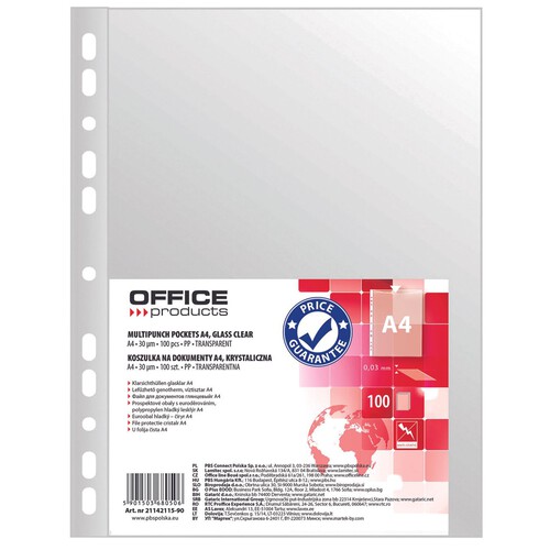 Koszulki krystaliczne A4 Office Products 100 sztuk