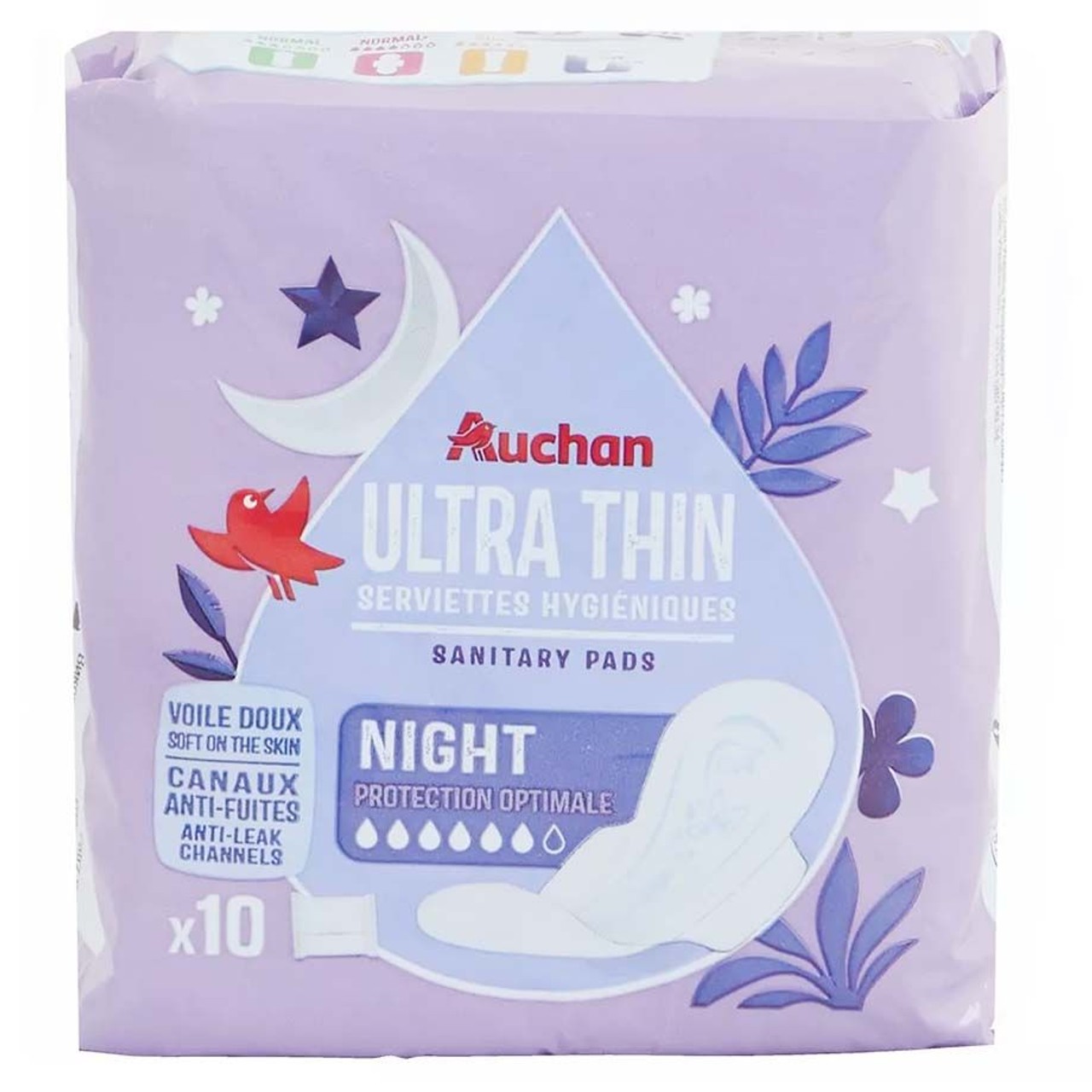 Podpaski higieniczne Night Ultra Thin Auchan 10 sztuk