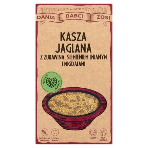 Kasza jaglana z żurawiną siemieniem lnianym i migdałami Dania Babci Zosi 2 x 125 g