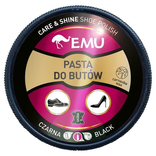 Czarna pasta do butów EMU z woskiem carnauba. Pielęgnuje i nabłyszcza obuwie skórzane.