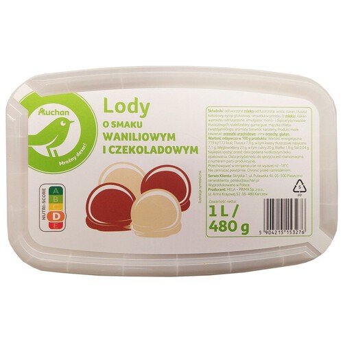 Lody o smaku waniliowym i czekoladowym Auchan 1 l