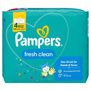 Fresh Clean chusteczki nawilżane dla niemowląt Pampers 4 x 52 sztuki