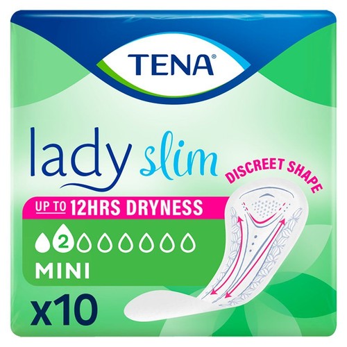 TENA Lady Slim Mini, 10 sztuk. Do 12 godzin suchości, chłonność 2/8.
