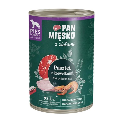 Karma mokra dla psa z Ziołami Pasztet z krewetkami   Pan Mięsko 400 g
