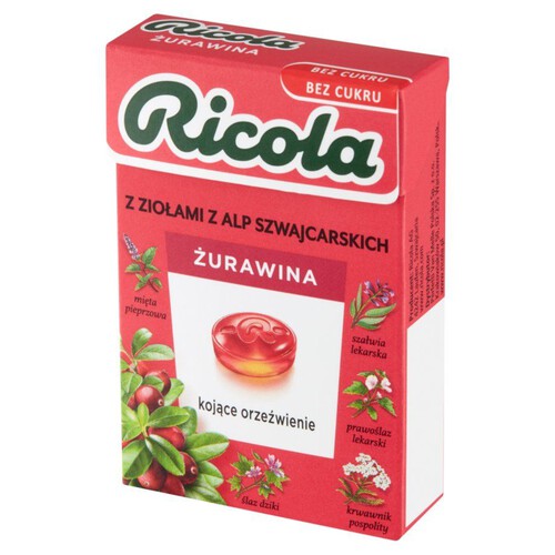 Żurawina - szwajcarskie cukierki ziołowe bez cukru Ricola 27,5 g