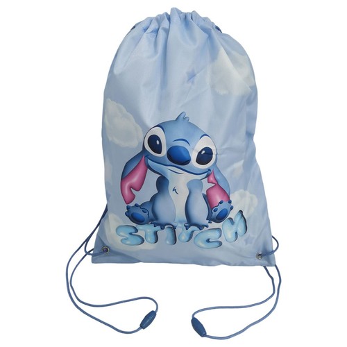Worek na ramię w kolorze błękitnym z dużym nadrukiem Stitcha i chmurkami.