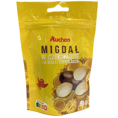 Migdał prażony w czekoladzie i czekoladzie białej Auchan 80 g