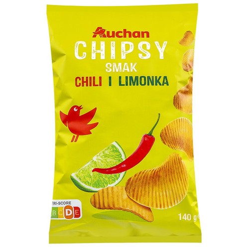 Chipsy o smaku limonki i chili Auchan 140 g