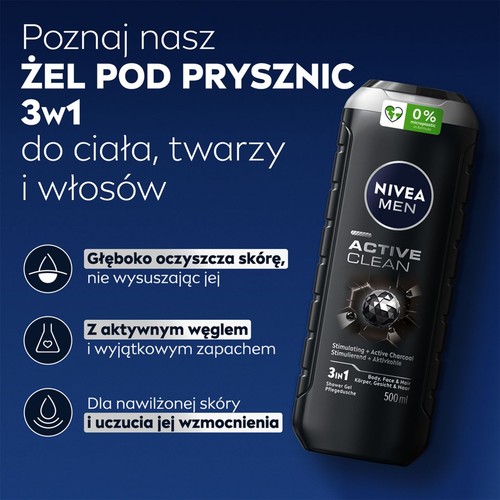 Żel pod prysznic Active clean NIVEA MEN 500 ml