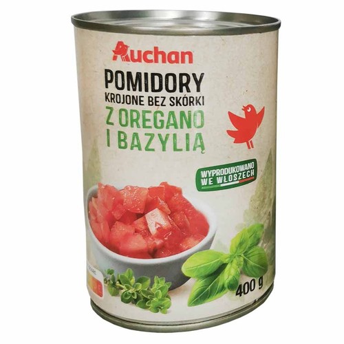 Pomidory krojone z oregano i bazylią Auchan 400 g