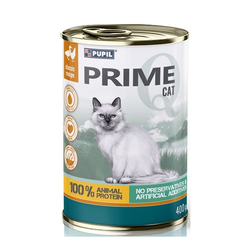 Karma mokra dla kotów bogata w kurczaka z kaczką PRIME 400 g