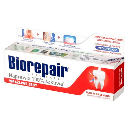 Pasta Biorepair Oral Care do wrażliwych zębów. Zmniejsza nadwrażliwość, ulga w 30 sekund. Technologia microRepair.