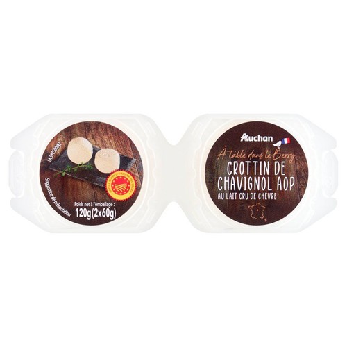 Auchan Crottin de Chavignol AOP, ser kozi z surowego mleka, 120g. Dwa połączone opakowania.