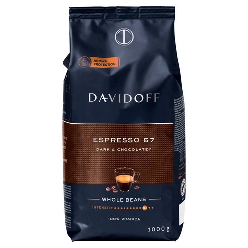 Davidoff Espresso 57, kawa ziarnista 100% Arabica, 1000g. Ciemna i czekoladowa, z ochroną aromatu.