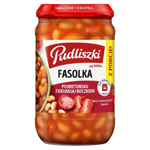 Fasola po bretońsku z kiełbasą i boczkiem  Pudliszki 610 g