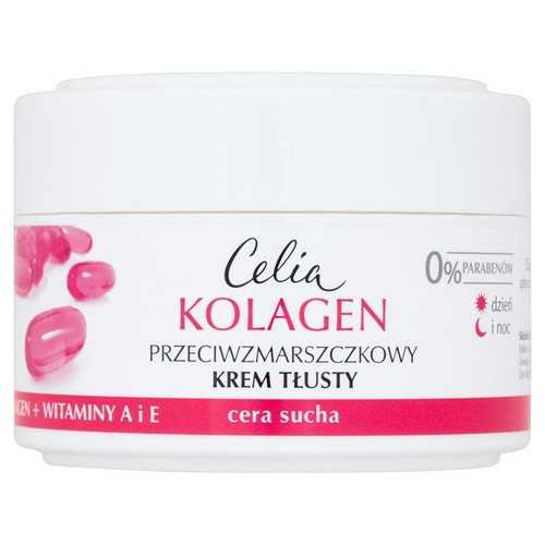 Celia Kolagen Przeciwzmarszczkowy Krem Tłusty do cery suchej. Bez parabenów, na dzień i noc.