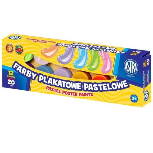 Farby plakatowe pastelowe 12 kolorów Astra 12 sztuk