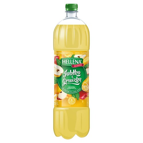 Napój Hellena Jabłko z Gruszką w 5-litrowej butelce. Na etykiecie grafika jabłek i gruszek. Bez konserwantów.