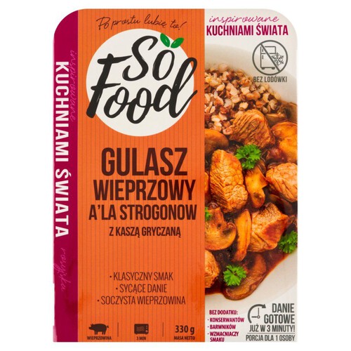 Gulasz wieprzowy A’la strogonow z kaszą gryczaną So Food 330 g