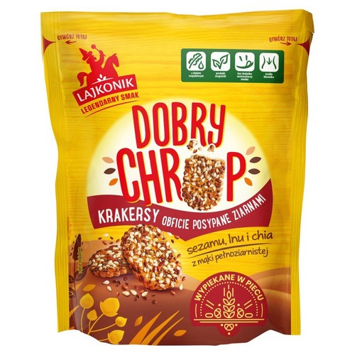 Krakersy pełnoziarniste sezam, len i chia Dobry Chrup Lajkonik 100 g