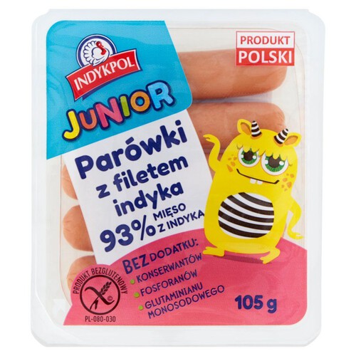 Juniorki Parówki z filetem z indyka 93% mięsa Indykpol 105 g