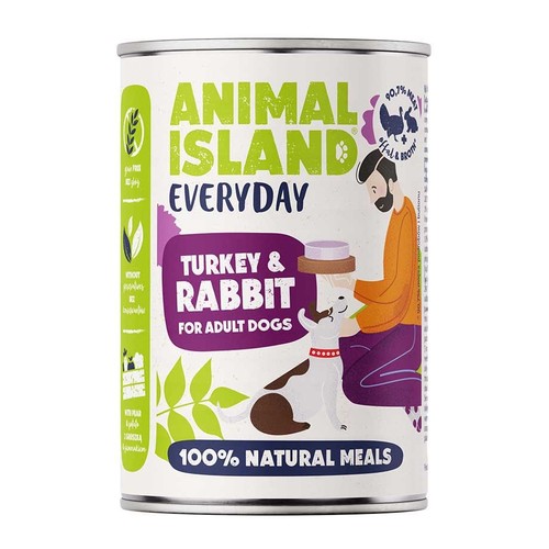 Karma mokra dla psów z indykiem i królikiem Animal Island 400 g