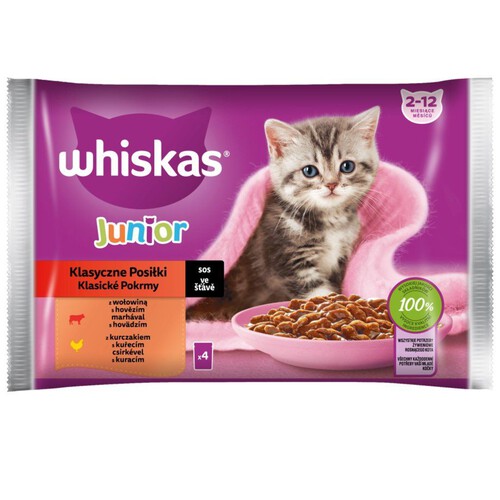 Junior karma wołowina i drób dla kociąt Whiskas 4 x 85 g