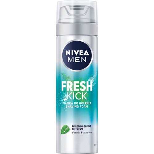 Srebrna butelka pianki do golenia NIVEA MEN Fresh Kick, 200 ml.