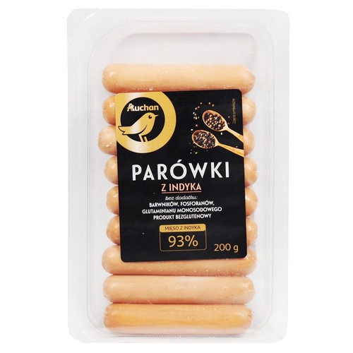 Parówki z indyka zawartość mięsa 93% Auchan Collection  200 g
