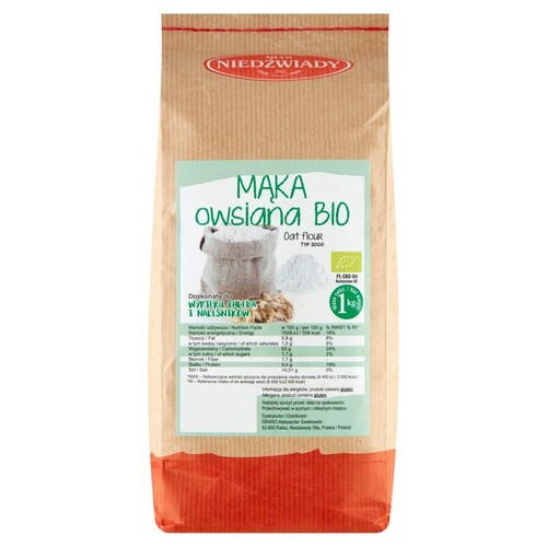 BIO Mąka owsiana pełnoziarnista  Młyn Niedźwiady 1 kg