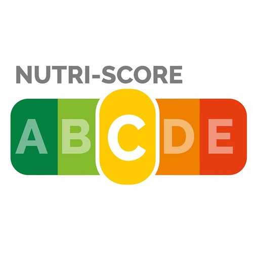 Logo Nutri-Score z oceną C, wskazującą na średnią jakość odżywczą.