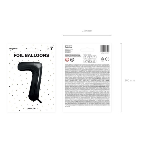 Balon foliowy Cyfra '7' 86cm czarny (1 op. / 1 szt.) PartyDeco 1 sztuka