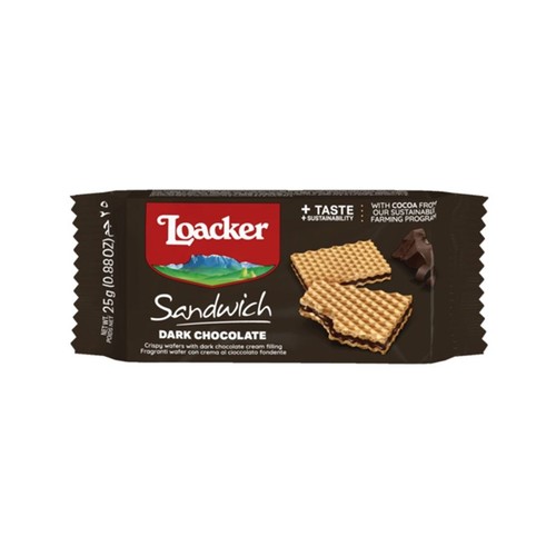 Chrupiące wafle przekładane kremem z ciemnej czekolady   Loacker 25 g