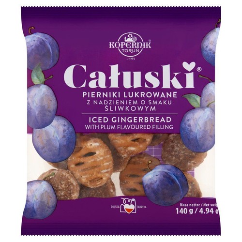 Całuski Pierniki lukrowane z nadzieniem o smaku śliwkowym Kopernik 140 g