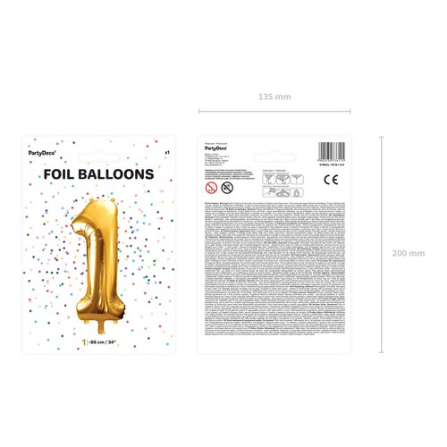 Balon foliowy Cyfra '1' 86cm złoty (1 op. / 1 szt.) PartyDeco 1 sztuka