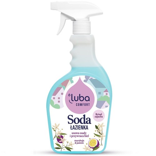 Butelka Luba Comfort Soda Łazienka z atomizerem. Do czyszczenia, usuwa osady. Zapach marakuja i jaśmin.