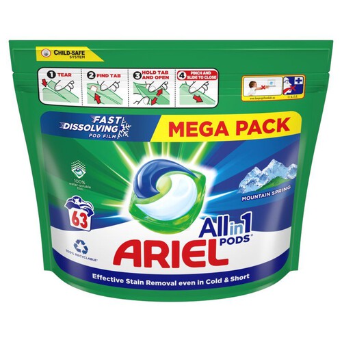 Kapsułki do prania All-in-1 PODS Mountain Spring Clean Ariel 63 kapsułki