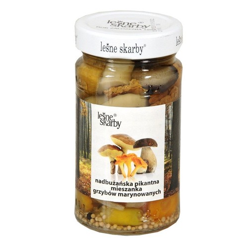 Nadbużańska pikantna mieszanka grzybów marynowanych. Produkt pasteryzowany. Leśne Skarby 280 g