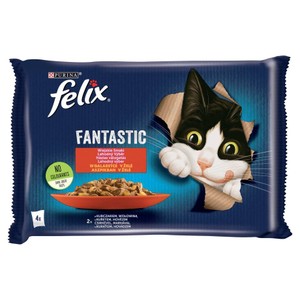 Karma mokra dla kotów Wiejskie smaki w galaretce kurczak-wołowina Felix 4 x 85 g