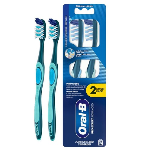 Dwie szczoteczki Oral-B Pro-Expert Advanced Medium z technologią CrissCross. Skuteczne usuwanie płytki nazębnej.