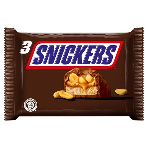 Baton nugatowy z orzechami ziemnymi i karmelem w czekoladzie Snickers 3 x 50 g