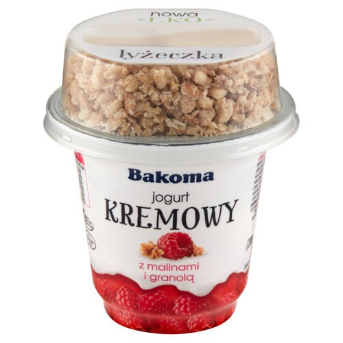 Jogurt kremowy z malinami i granolą  Bakoma 230 g