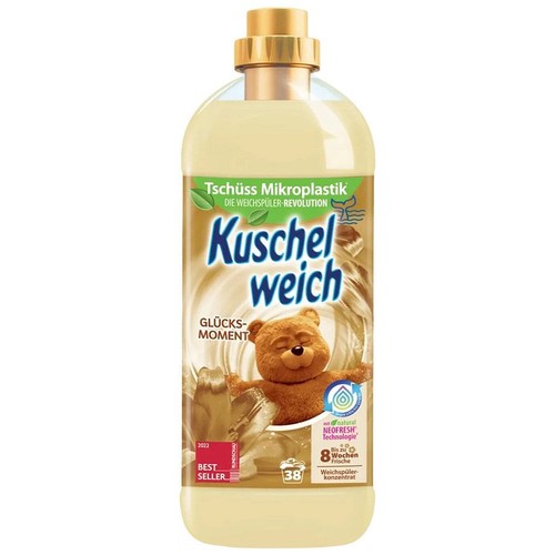 Płyn do płukania Kuschel weich Glücks-Moment. Koncentrat z technologią NEOFRESH, zapewniający do 8 tygodni świeżości. Bez mikroplastiku.