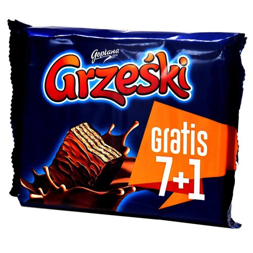 Wafel przekładany kremem kakaowym w czekoladzie Grześki 8 x 36 g