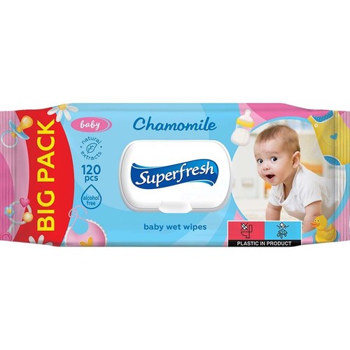 Superfresh Baby Rumiankowe chusteczki nawilżane z klapką Chamomile 120 sztuk