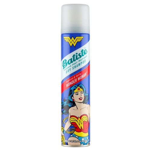 Suchy szampon Batiste Wonder Woman 200ml. Opakowanie w kolorze niebieskim z białą nakrętką.