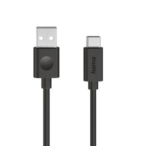 Kabel USB-A do USB-C w kolorze czarnym. Produkt marki Hama.